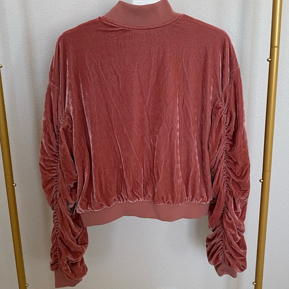 Revolve Lovers and Friends Pink Velvet Bomber Jacket - Picture 2 of 6